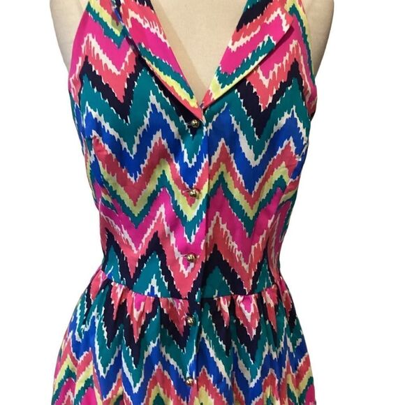 Lilly Pulitzer Sherlyn Hearts A Flutter Multicolored Chevron Collared Dress 6 - Picture 7 of 16